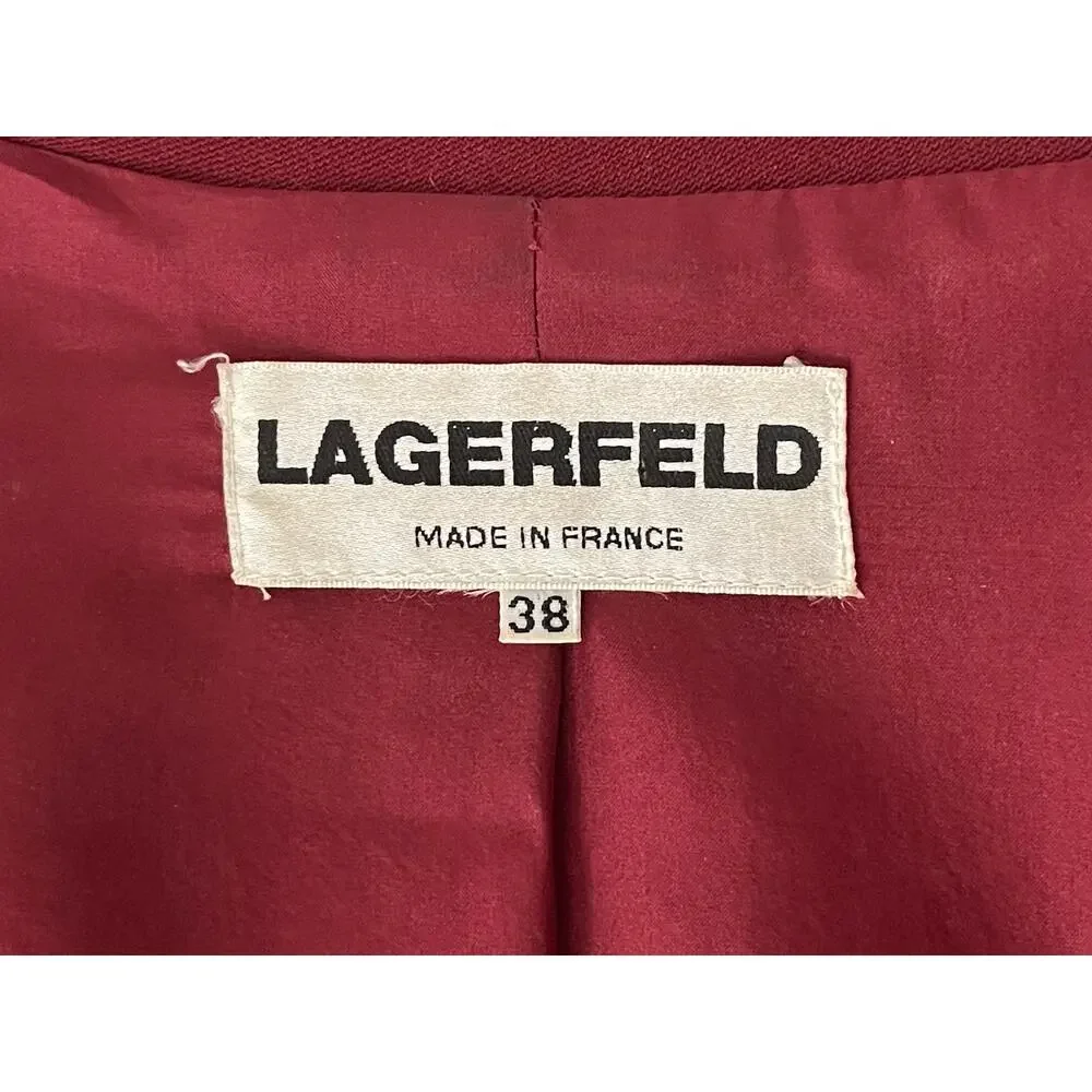 Lagerfeld Wmns Sz 38 Vintage 90s Maroon Fitted Blazer Retro Vintage Cool Work